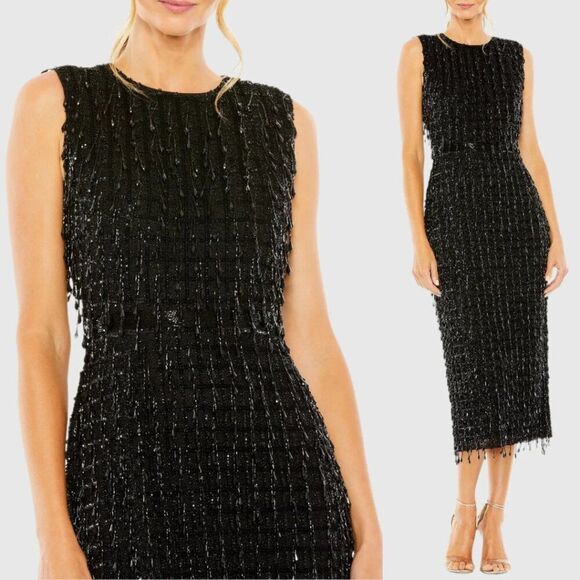 Mac Duggal Dresses & Skirts - $598 Mac‎ Duggal 5471 Size 2 Black Beaded Fringed Chandelier Midi Sheath Dress